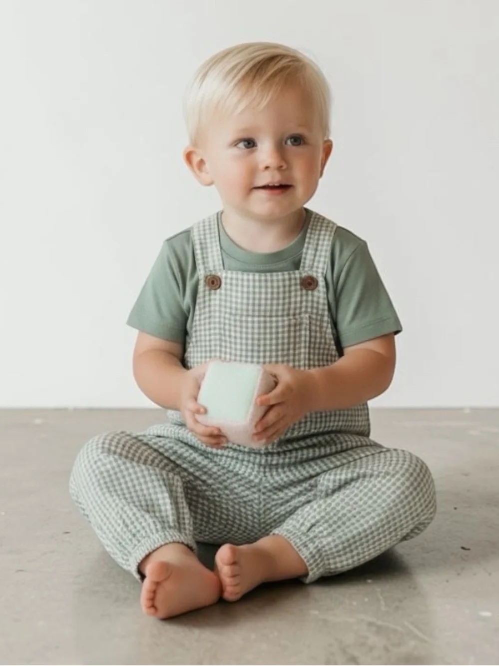 Carter's Light Sage Gingham Overalls Set
